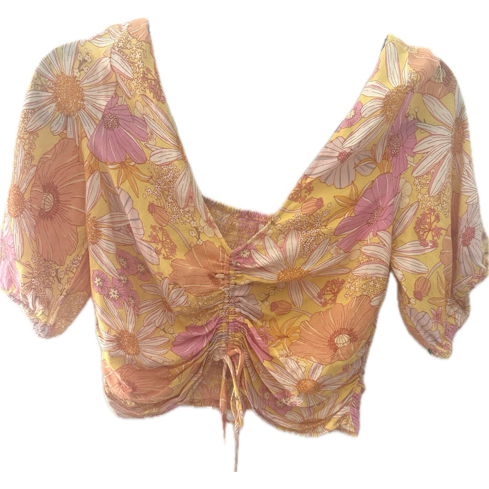 H&M Floral Crop Top Size M Yellow Pink